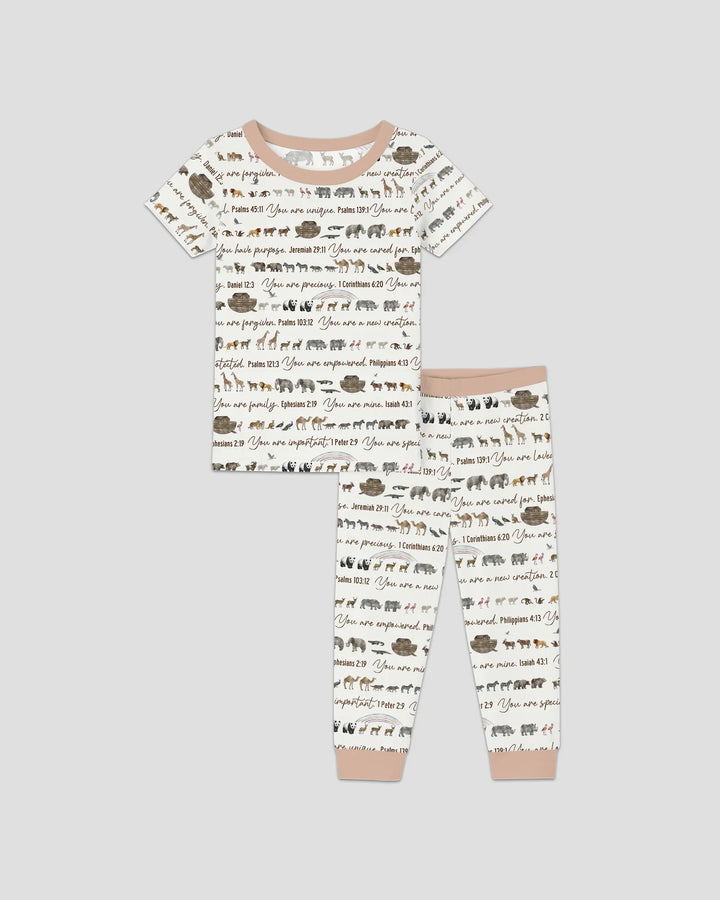 Conjunto de pijama de dos piezas de manga corta de bambú del Arca de Noé bíblica