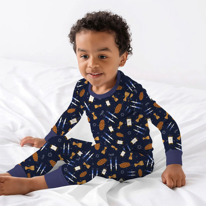 Shabbat Shalom Family Matching Two Piece Long Sleeve Pajama Set