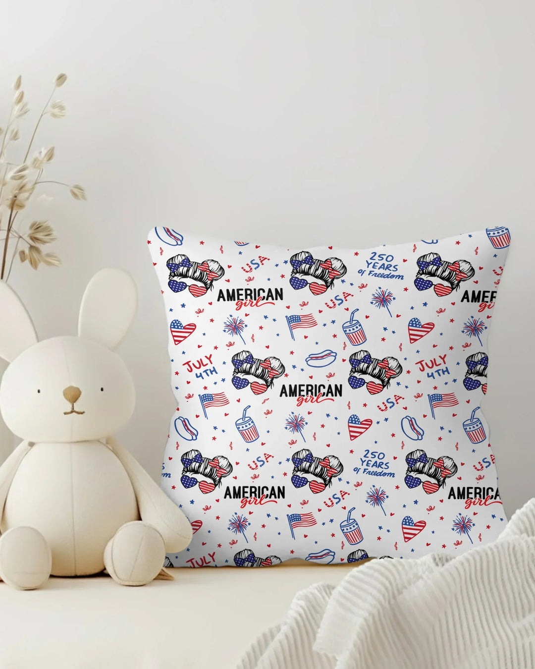 Doodle American Flag Glasses Family Matching Bamboo Pillow Case