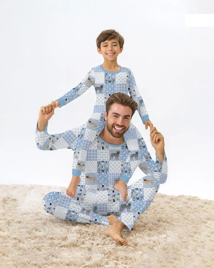 Frenchies Patchwork Family Matching Two Piece Long Sleeve Pajama Set