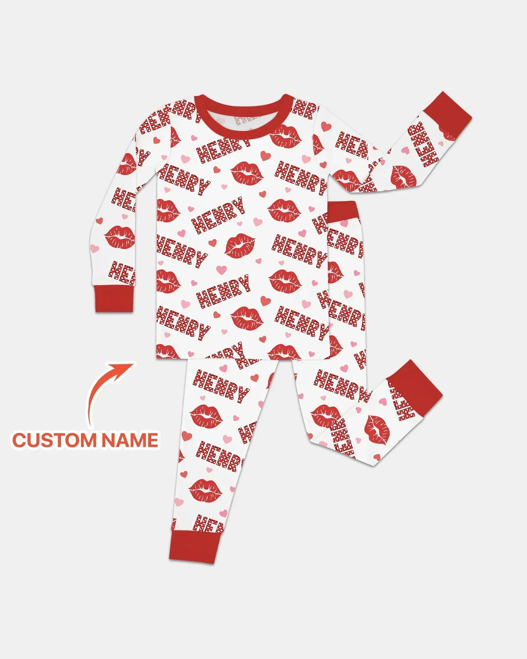 Custom Name Valentine Kiss Two Piece Long Sleeve Pajama Set
