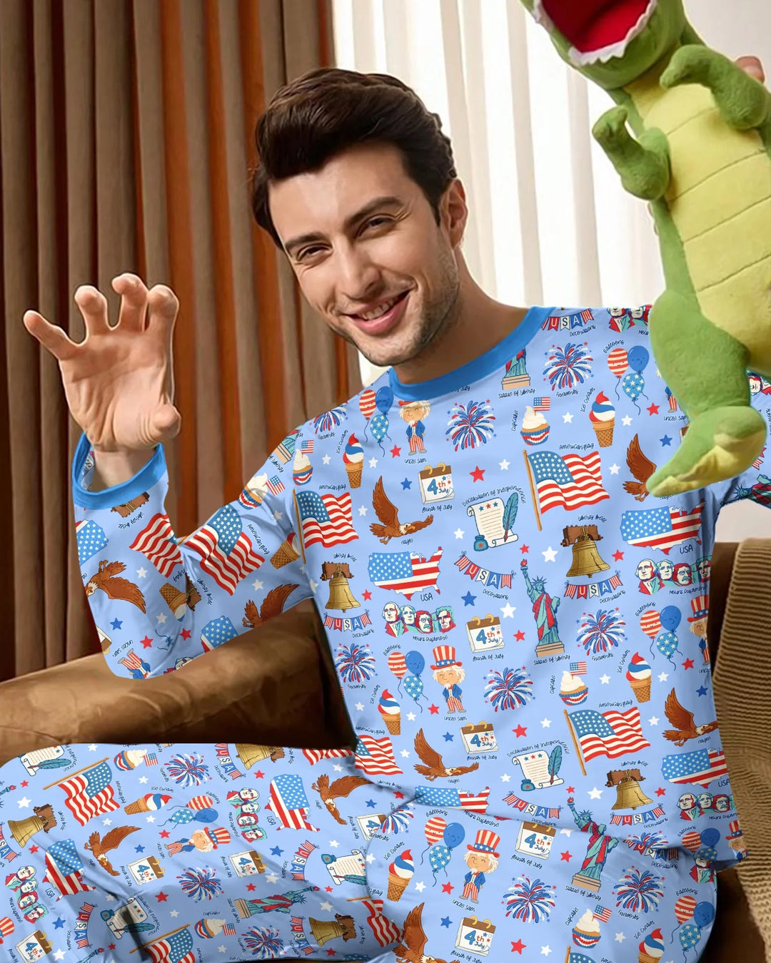 Hand Drawn Patriotic Iconic Bamboo Men's Pajama Set