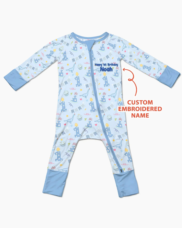 Personalized 1st Birthday Boy Embroidered Baby Bamboo Convertible Zippy
