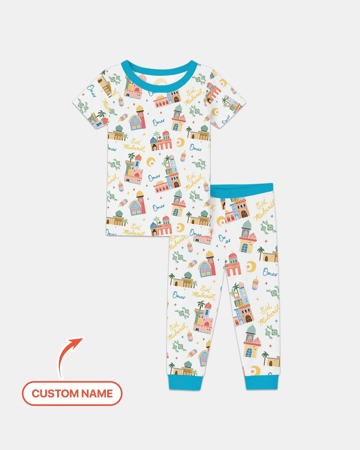 Eid Mubarak Custom Name Two Piece Short Sleeve Pajama Set