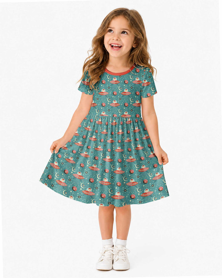 Atomic Santas in Space Bamboo Twirl Dress