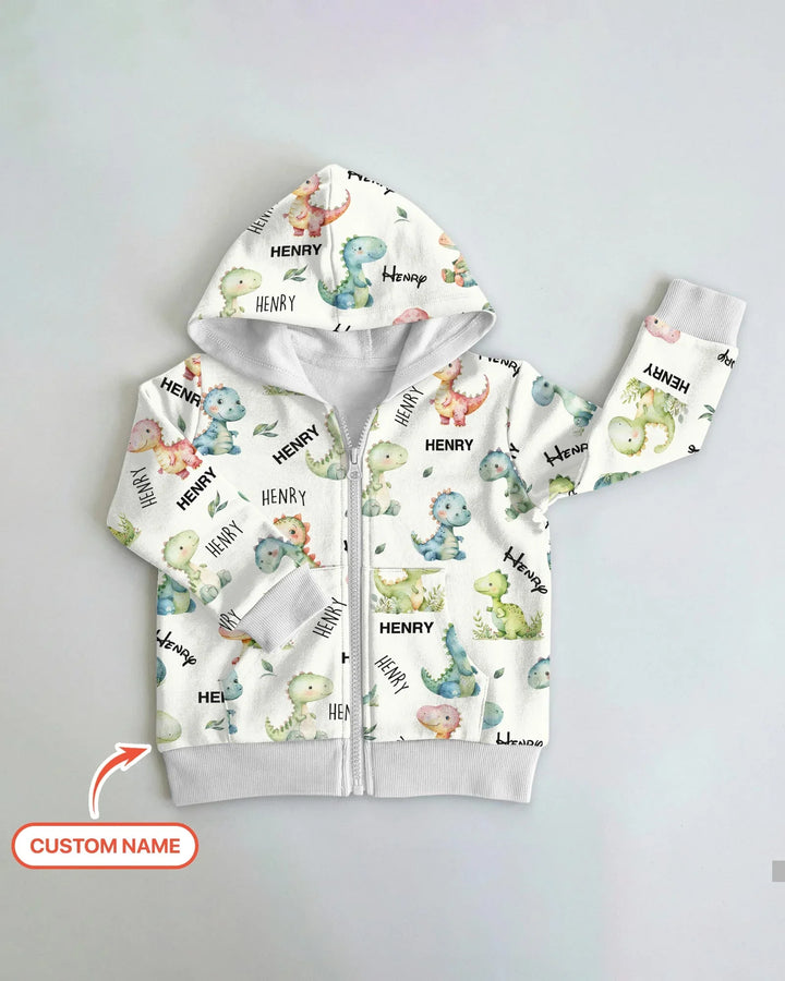 Dinosaur Custom Name Zip Hoodie