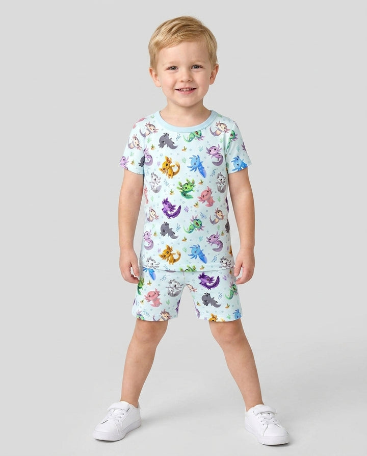 Conjunto de Pijama de Dos Piezas de Bambú con Mangas Cortas y Pantalones Cortos