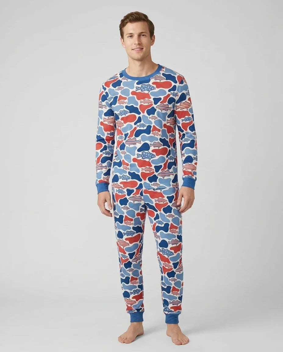 Pijama de bambú a juego Reel America papá e hijo para hombre