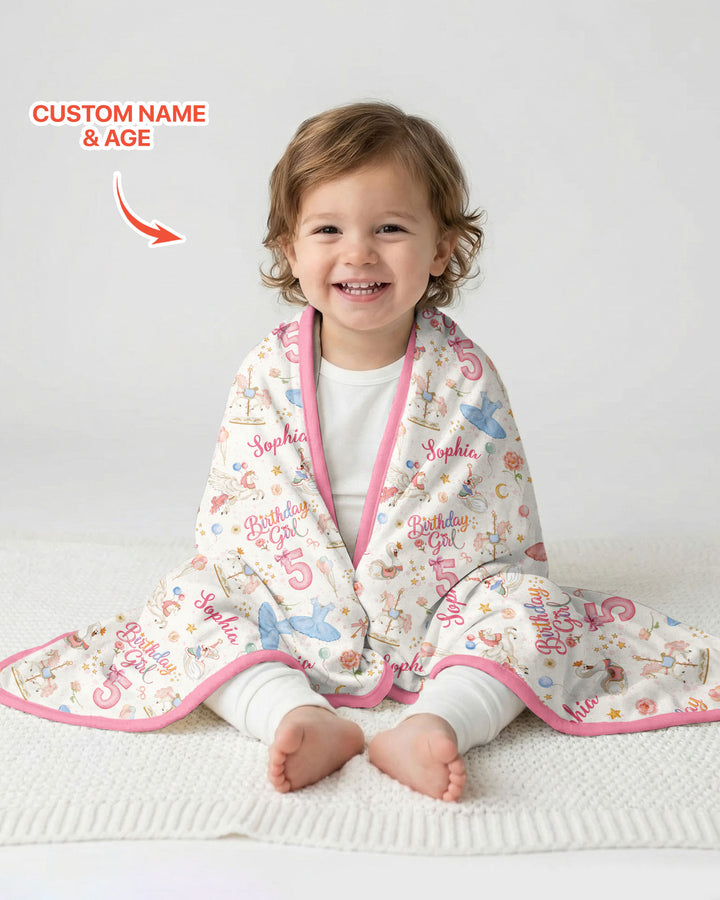 Ballerina Birthday Girl Custom Name & Age Bamboo Blanket