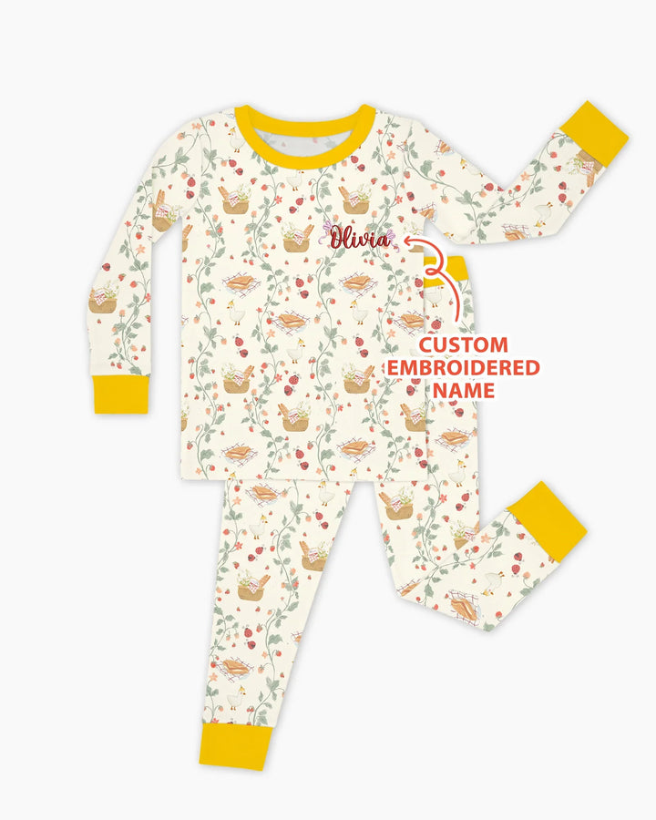 Custom Name Embroidered Picnic Time Bamboo Two Piece Long Sleeve Pajama Set