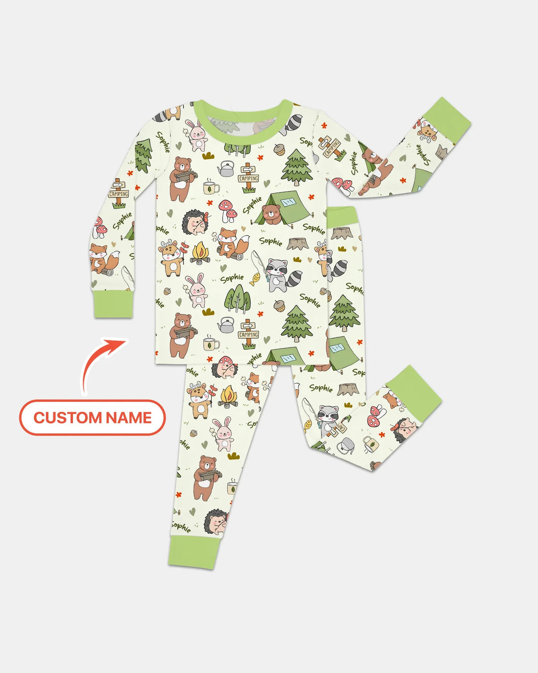 Custom Name Little Camp Buddies Bamboo Two Piece Long Sleeve Pajama Set