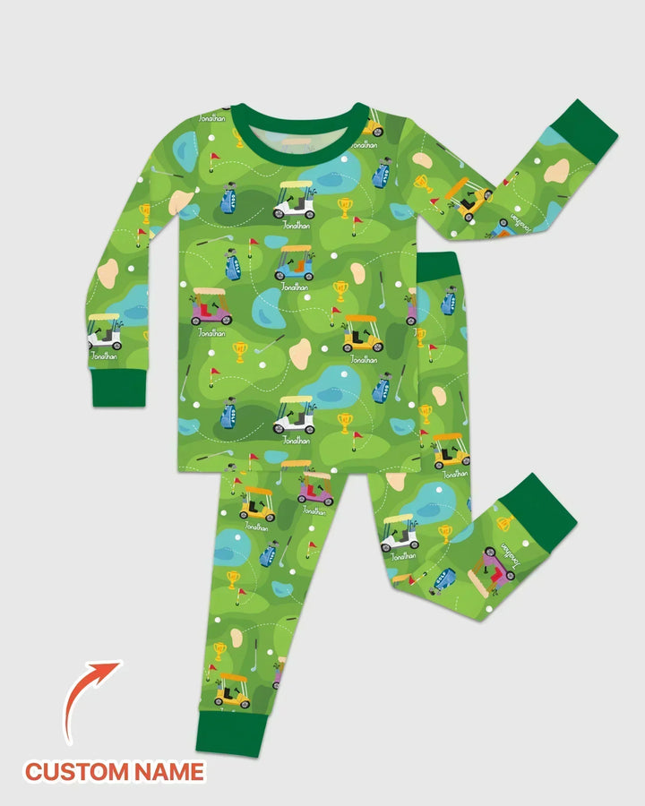 Custom Name Golf Season Family Matching Bamboo Two Piece Long Sleeve Pajama Set