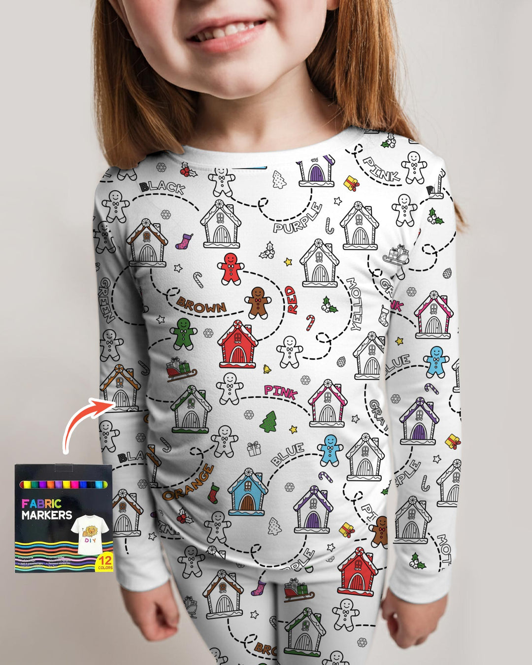 Colorable Matching Color Gingerbread Bamboo Two Piece Long Sleeve Pajama Set