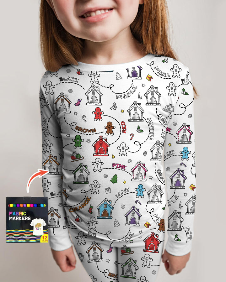 Colorable Matching Color Gingerbread Bamboo Two Piece Long Sleeve Pajama Set