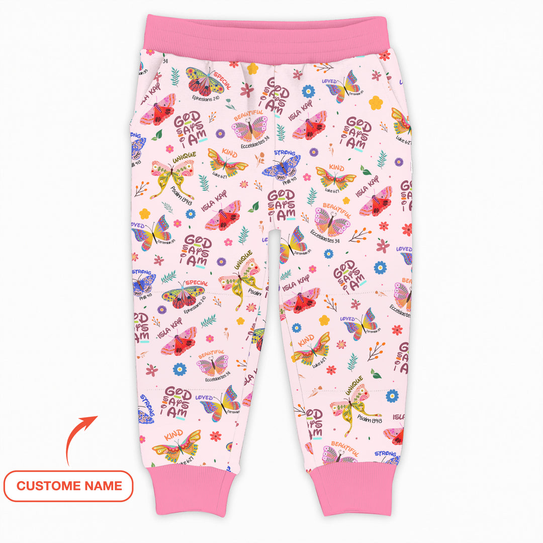 God says I am Butterfly Custom Name Jogger