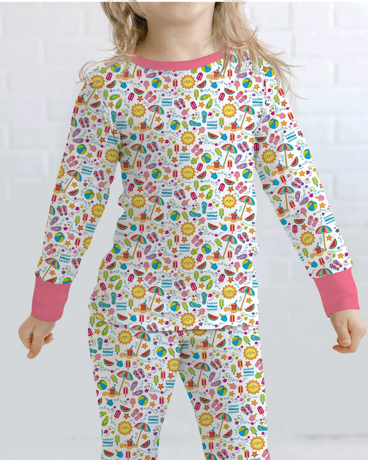 Zweiteiliges Langarm-Pyjama-Set mit Sommerfrüchten