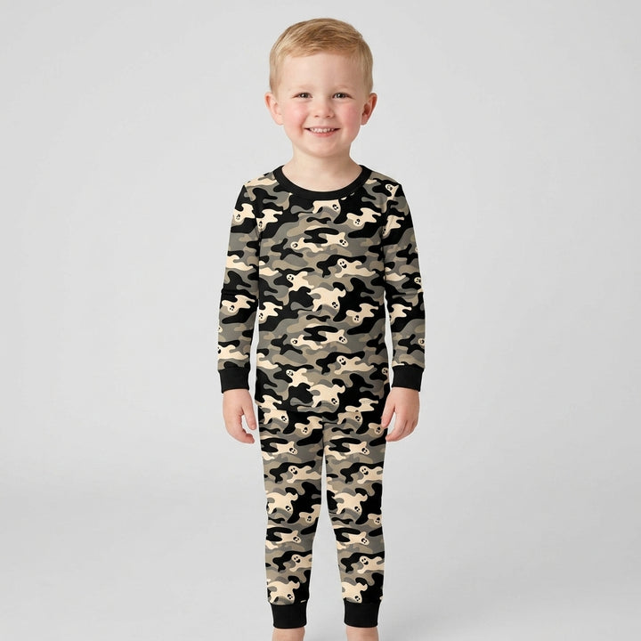 Camo Halloween Ghost Bamboo Two Piece Long Sleeve Pajama Set