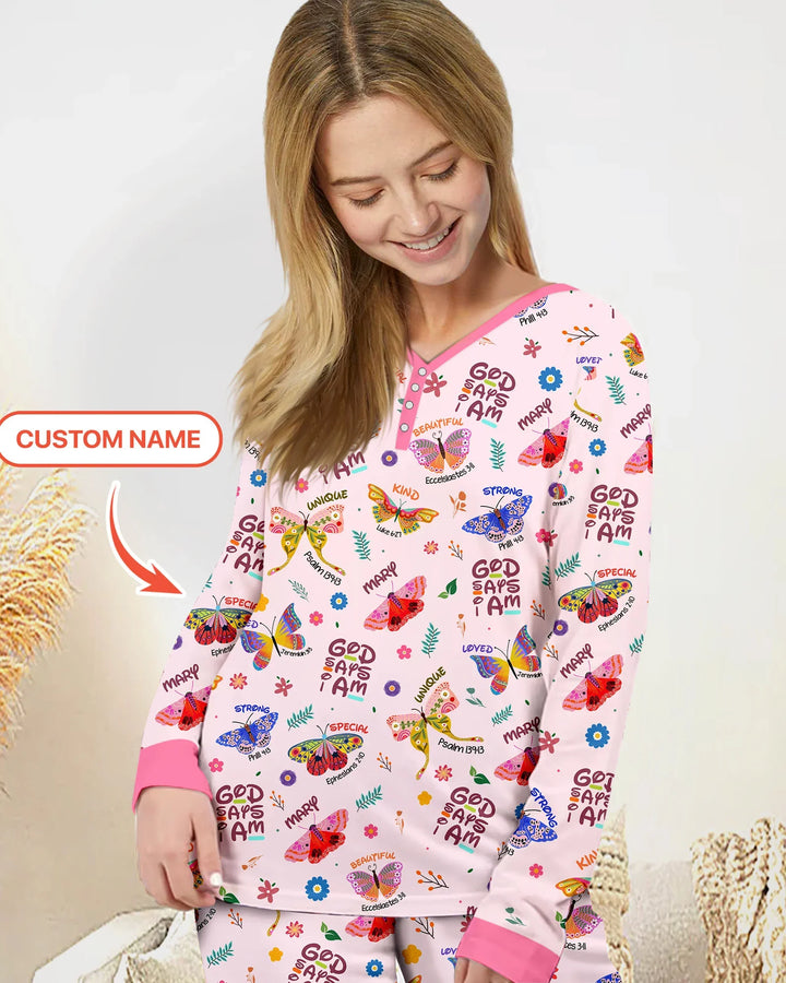 Custom Name God says I am Butterfly Bamboo Women Pajama Set