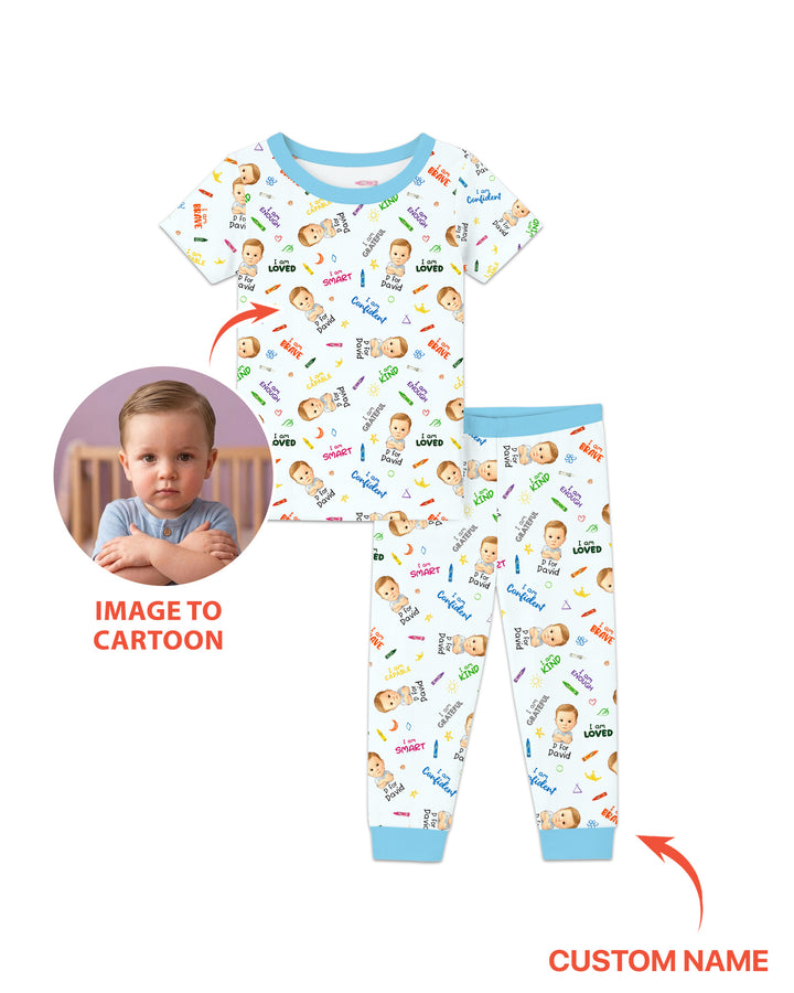 Kids Affirmations Custom  Bamboo Two Piece Short Sleeve Pajama Set