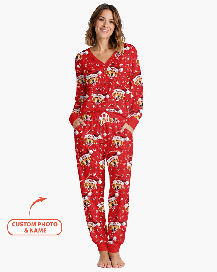 Custom Dog Photo Santa Claus Bamboo Women Pajama Set