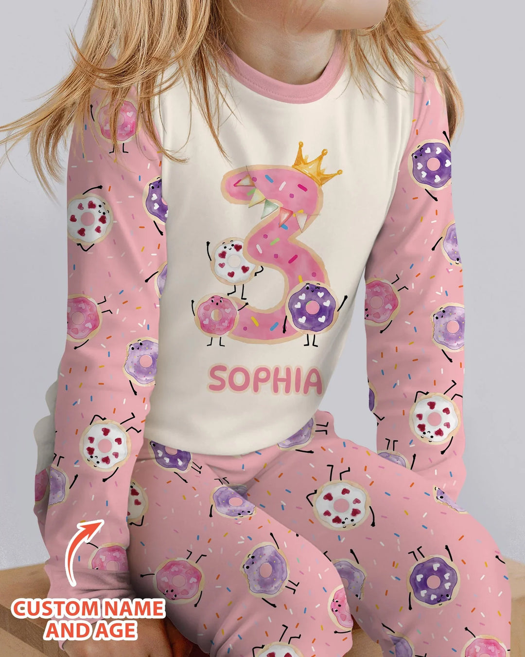 Custom Birthday Donut Bamboo Two Piece Long Sleeve Pajama Set