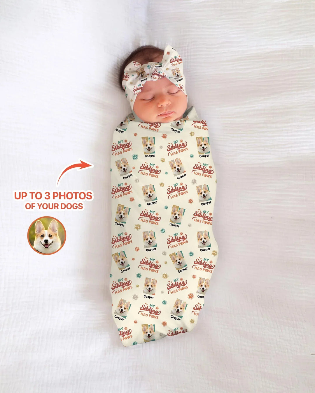 Custom Dog Photos "My Siblings Have Paws" swaddle blanket