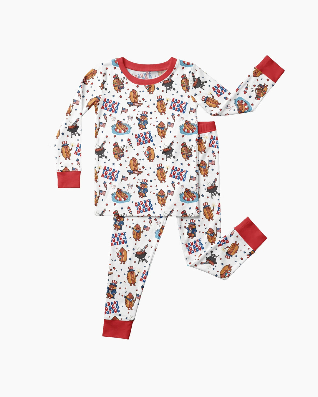 Hot Dog Patriotic Bamboo Two Piece Long Sleeve Pajama Set
