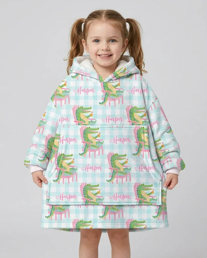 Custom Name Preppy Later Gator Bamboo Blanket Hoodie