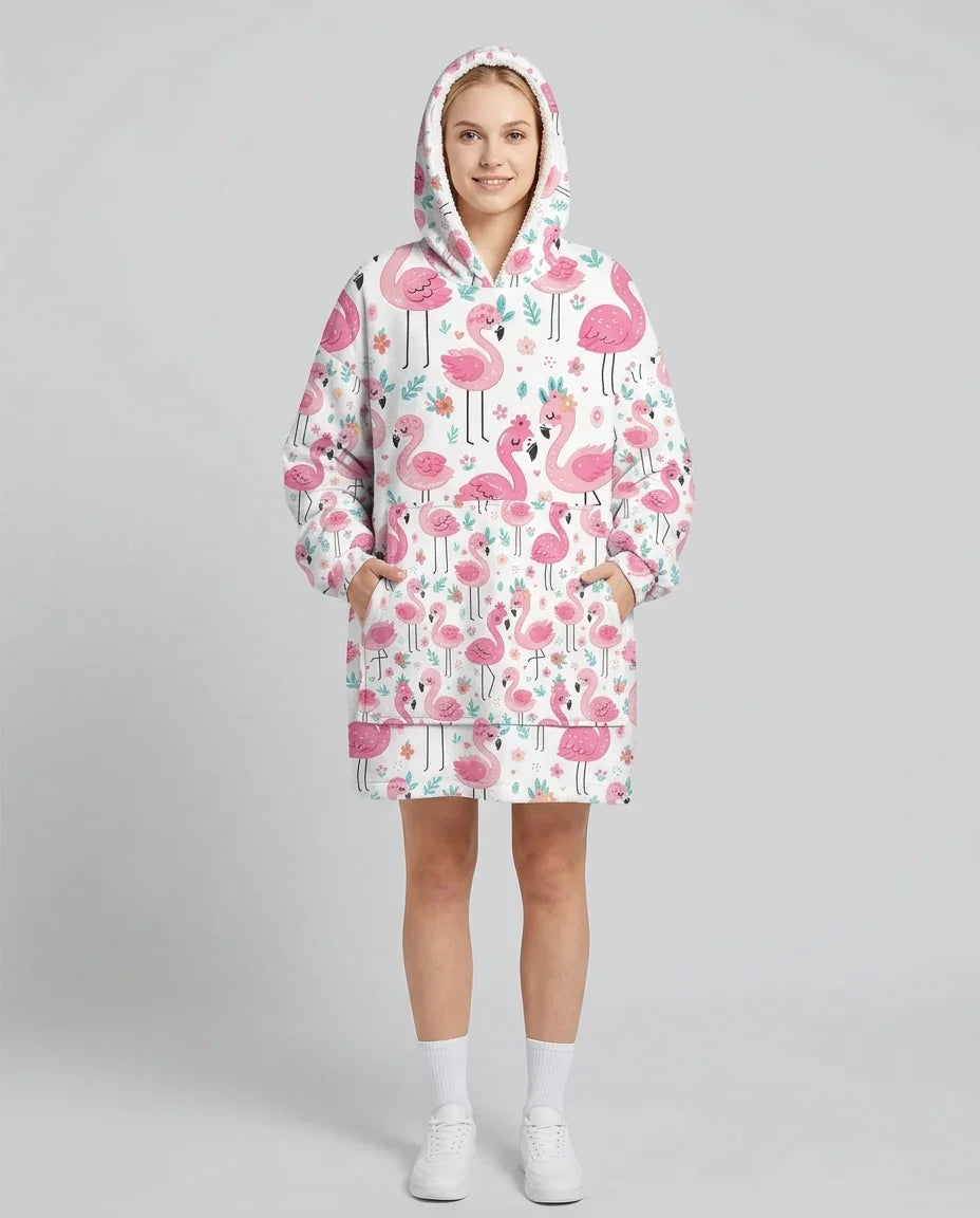 Hello Flamingo Custom Bamboo Blanket Hoodie