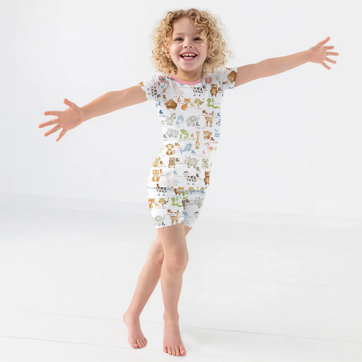 Spanish Alphabet Two Piece Short Sleeve Shorts Pajama Set