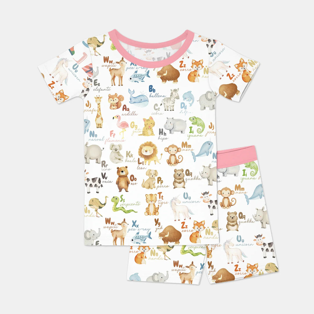 Spanish Alphabet Two Piece Short Sleeve Shorts Pajama Set