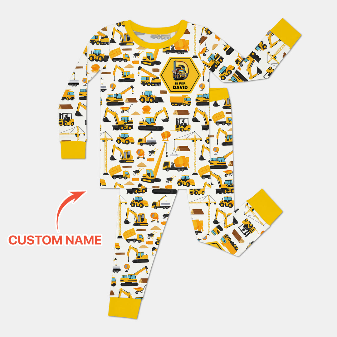 Custom Name Construction Initials Two Piece Long Sleeve Pajama Set