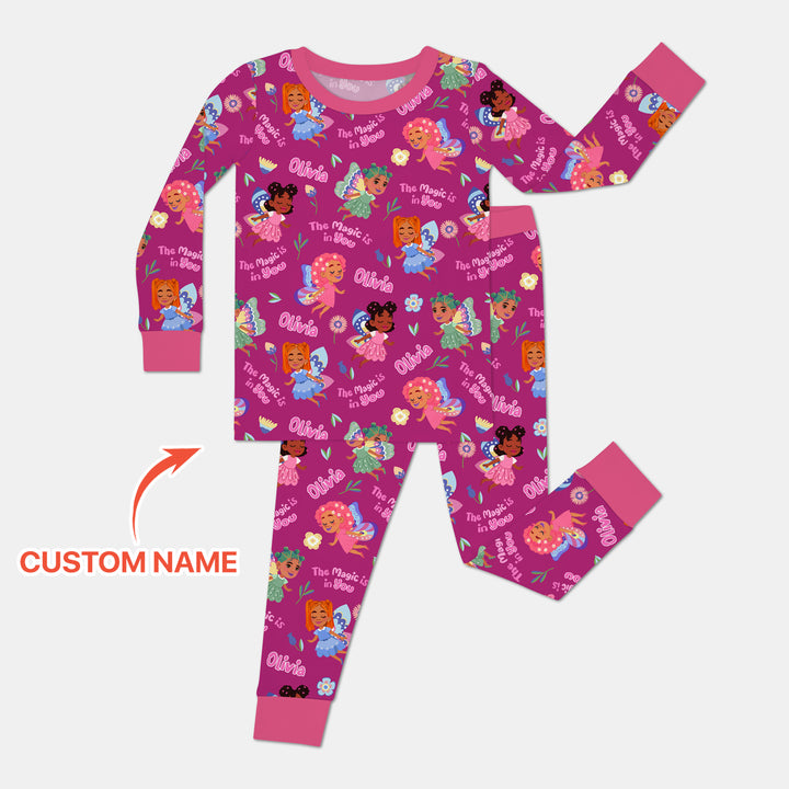 Custom Name Little Garden Fairy Two Piece Long Sleeve Pajama Set