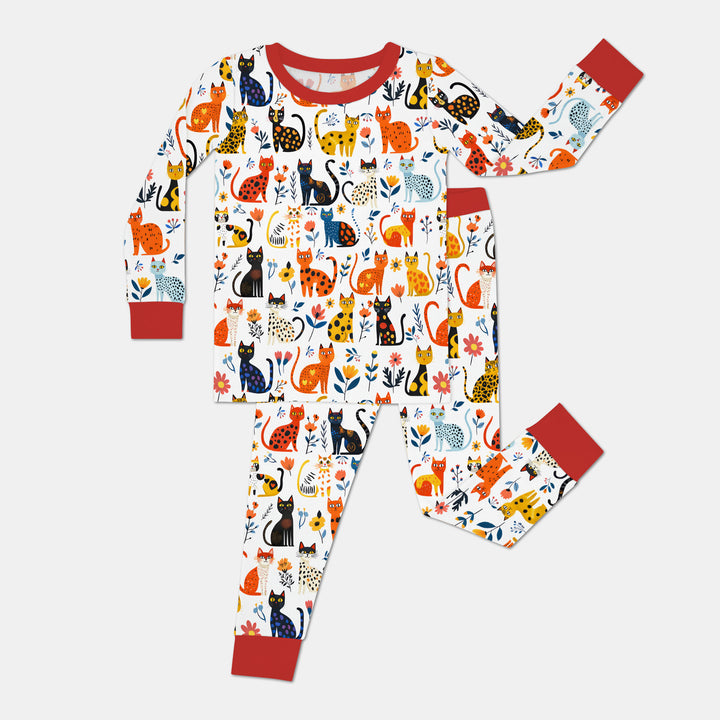 Whimsy Woodland Cats Two Piece Long Sleeve Pajama Set