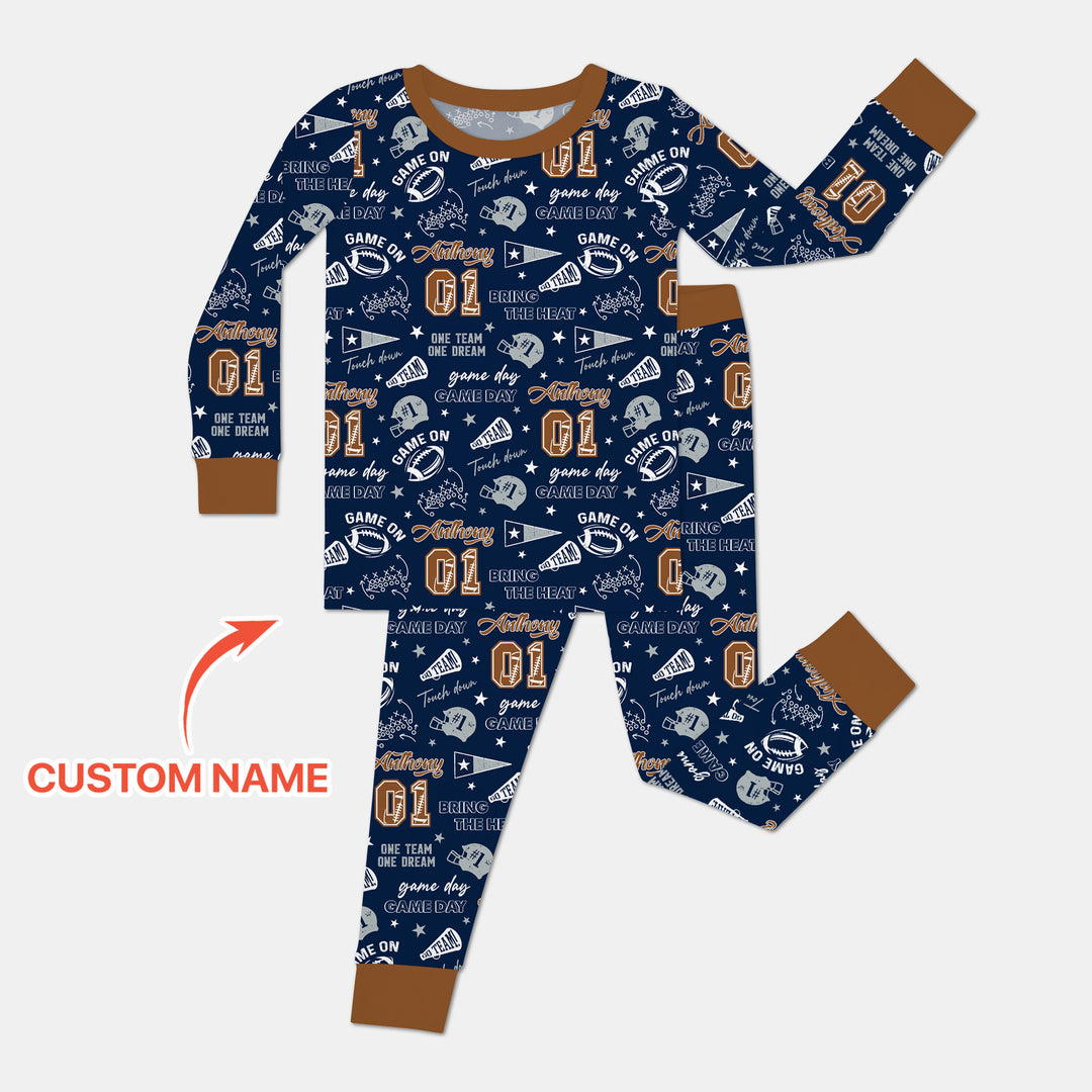 Custom Name Football Game Day Two Piece Long Sleeve Pajama Set
