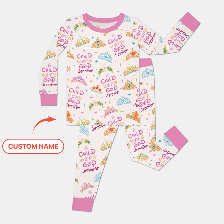 Princess A Child Of God Custom Name Two Piece Long Sleeve Pajama Set