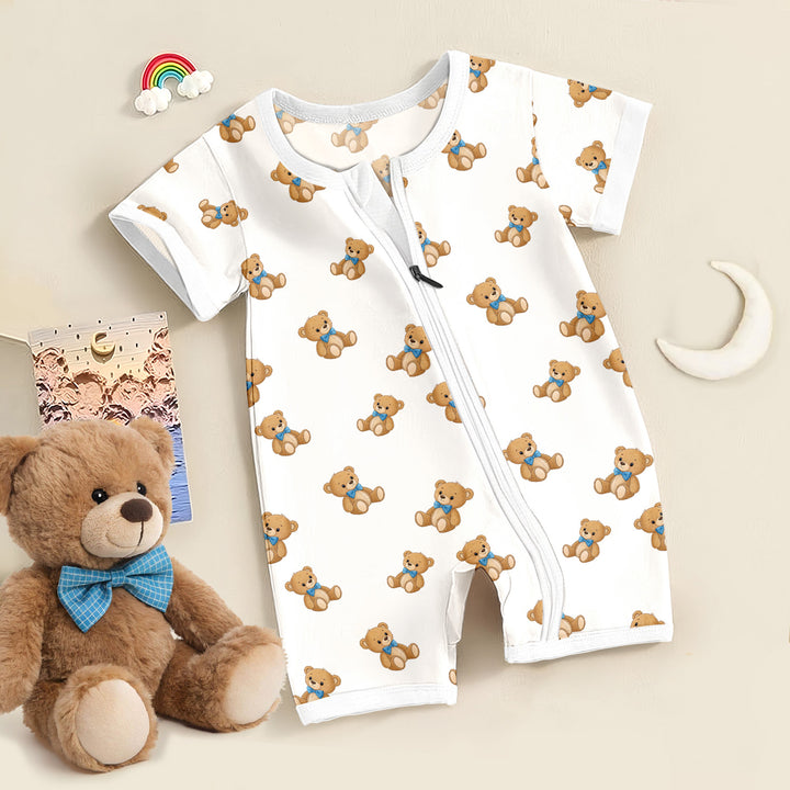 Blue Bow Teddy Bear Bamboo Shorty Zippy