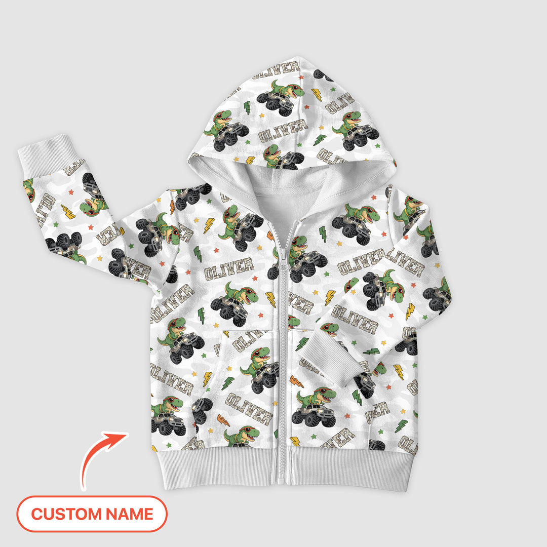 Custom Name Camo Trucker Dino Zip Hoodie