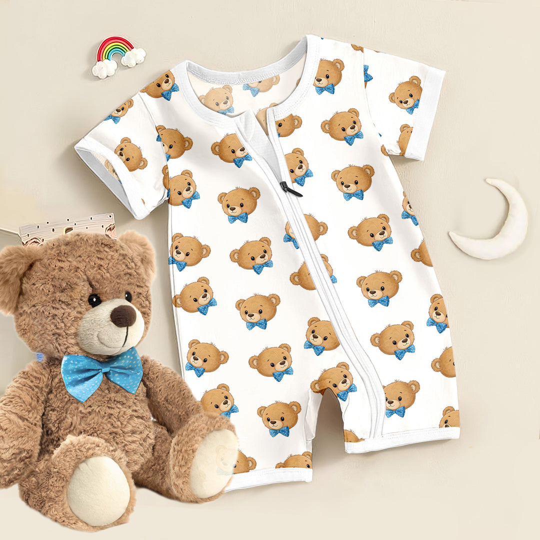 Blue Bow Teddy Bear Head Bamboo Shorty Zippy