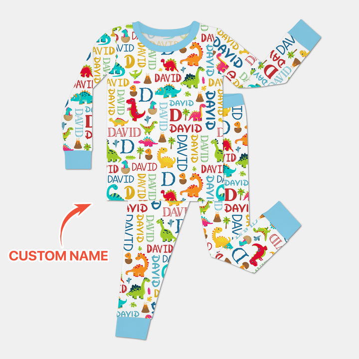 Personalized Fantasy Dinosaur Word Two Piece Long Sleeve Pajama Set