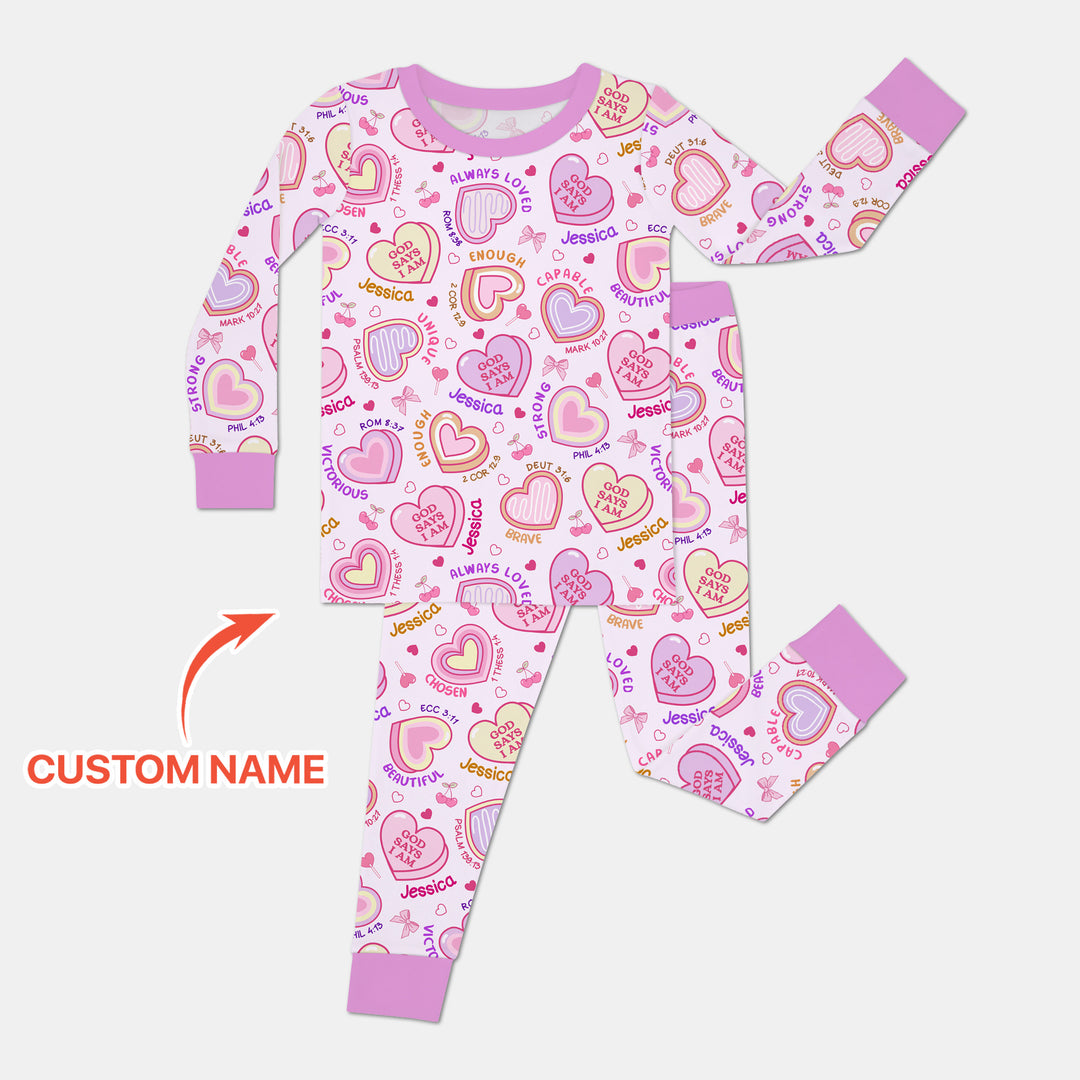 God Says I Am Sweet Heart Matching Mommy & Baby Two Piece Long Sleeve Pajama Set