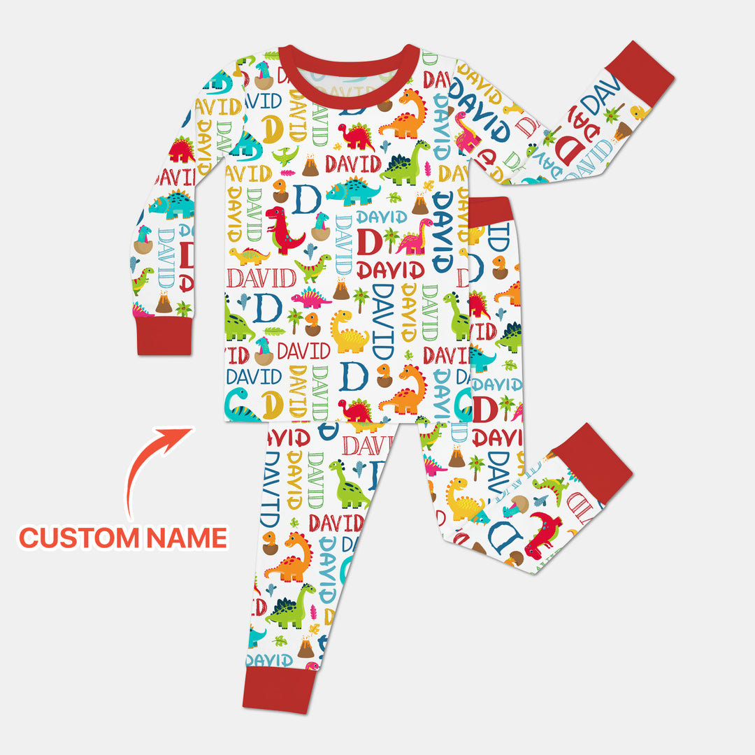 Personalized Fantasy Dinosaur Word Two Piece Long Sleeve Pajama Set