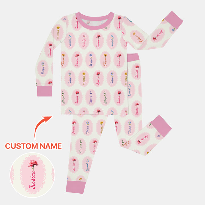 God Says I Am Birthmonth Flowers Custom Name Two Piece Long Sleeve Pajama Set