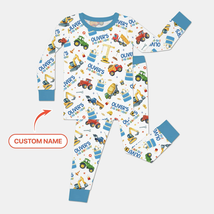 Custom Name Little Builder's Birthday Two Piece Long Sleeve Pajama Set