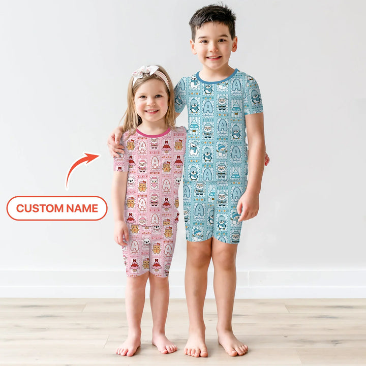 Custom Name Winter Wonderland Two Piece Short Sleeve Shorts Pajama Set