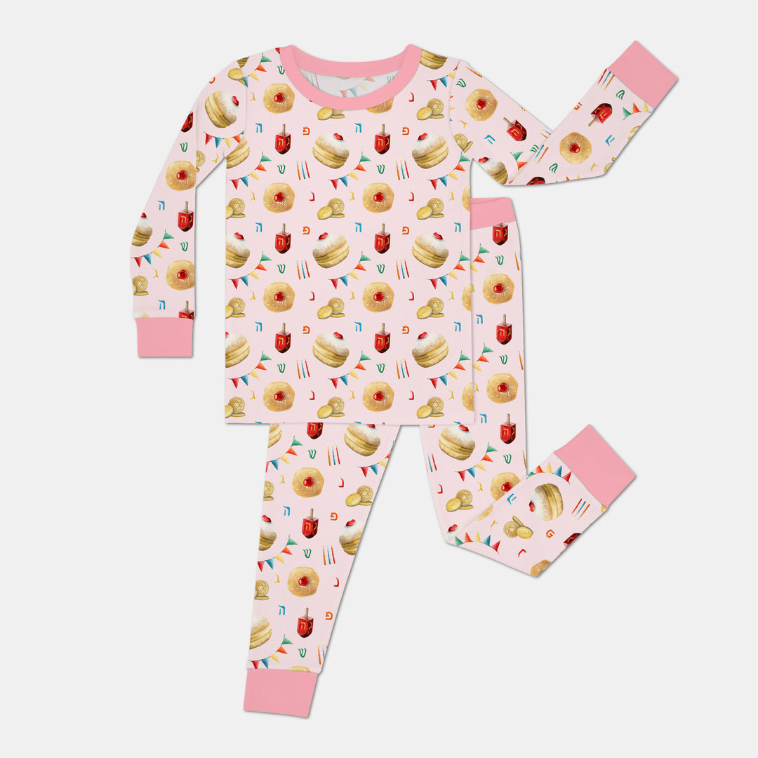 Hanukkah Donuts Two Piece Long Sleeve Pajama Set , Hanukkah Donuts Two Piece Long Sleeve Pajama Set - 12-18M / Pink