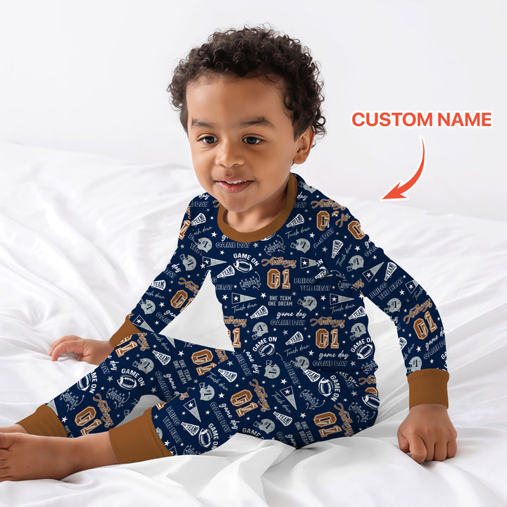 Custom Name Football Game Day Two Piece Long Sleeve Pajama Set