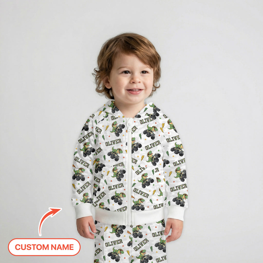 Custom Name Camo Trucker Dino Zip Hoodie