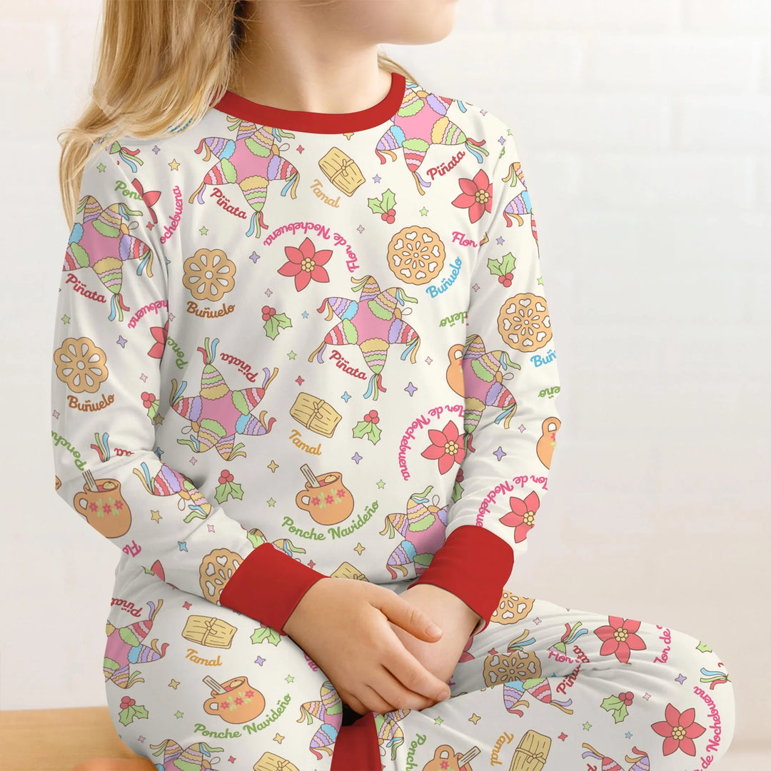 Las Posadas Dream Two Piece Long Sleeve Pajama Set , Las Posadas Dream Two Piece Long Sleeve Pajama Set - 12-18M / Red