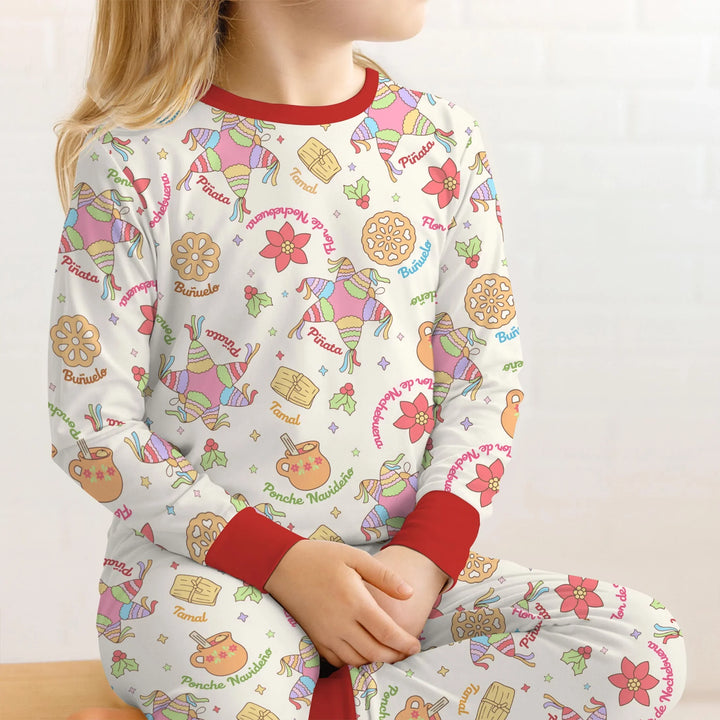 Las Posadas Dream Two Piece Long Sleeve Pajama Set , Las Posadas Dream Two Piece Long Sleeve Pajama Set - 12-18M / Red